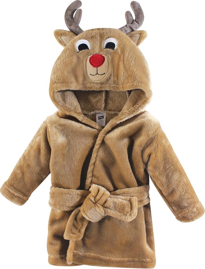Hudson Baby Unisex Baby Plush Animal Face Bathrobe, Boy Reindeer, 0-9 Month