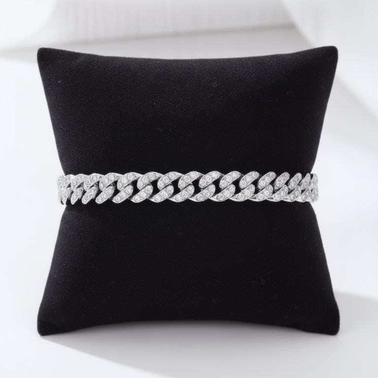 GRA Moissanite white Brilliant Cut stone Cuban Bracelet -S925-21cm