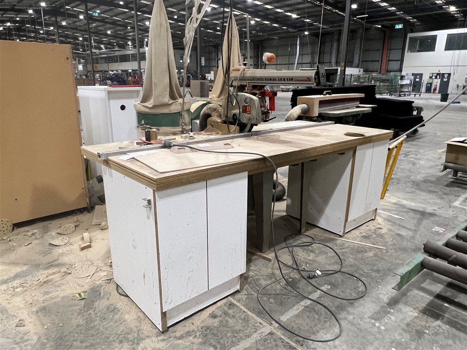 Omga Radial Arm Saw and Twin Dust Extractor on workbench