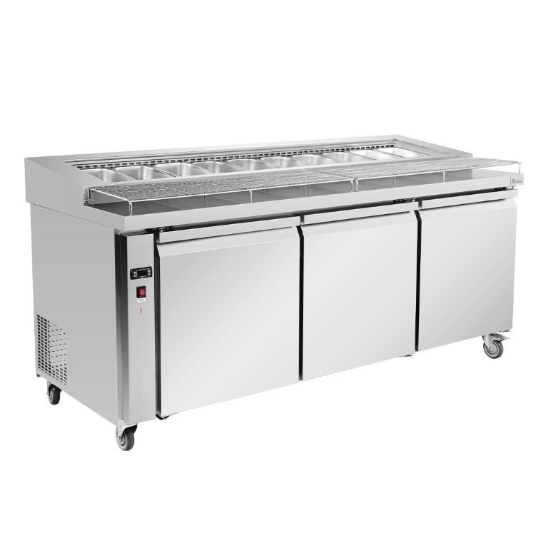 <p>475L Stainless Steel Pizza Preparation Bench Fridge with Pmma Lid</p>