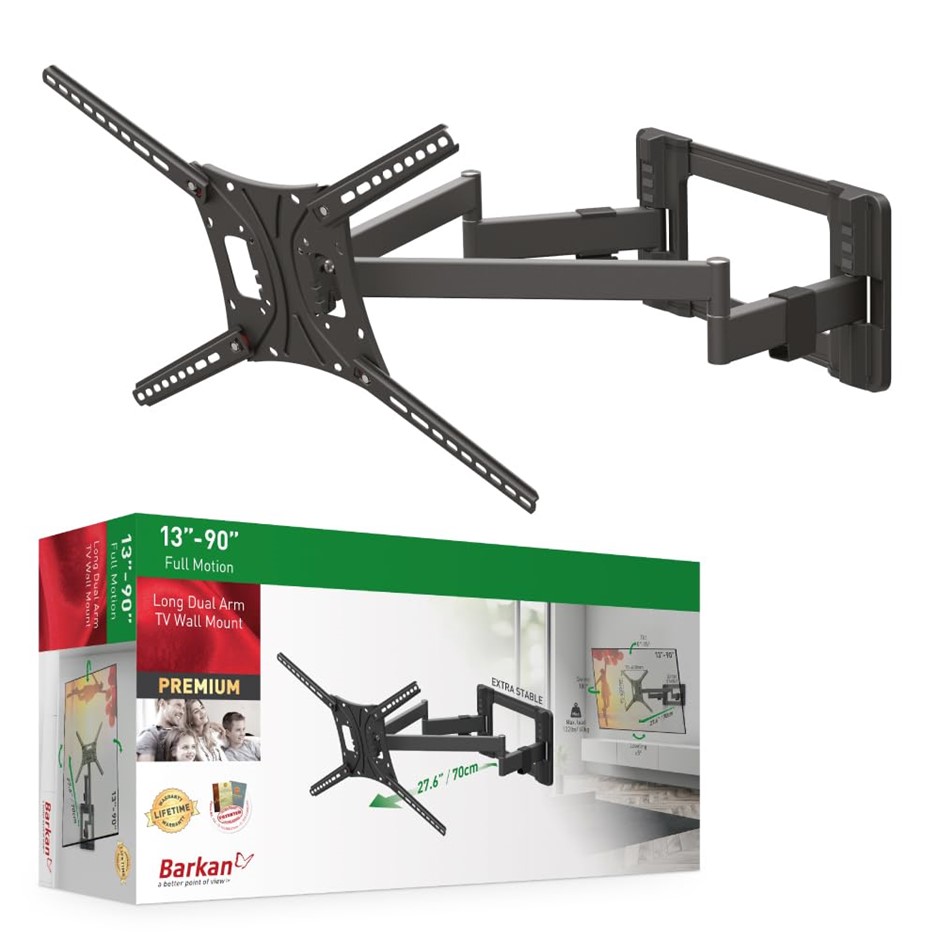 BARKAN Full Motion Dual Arm Long TV Wall Mount, 13-90 Inch Size, Black