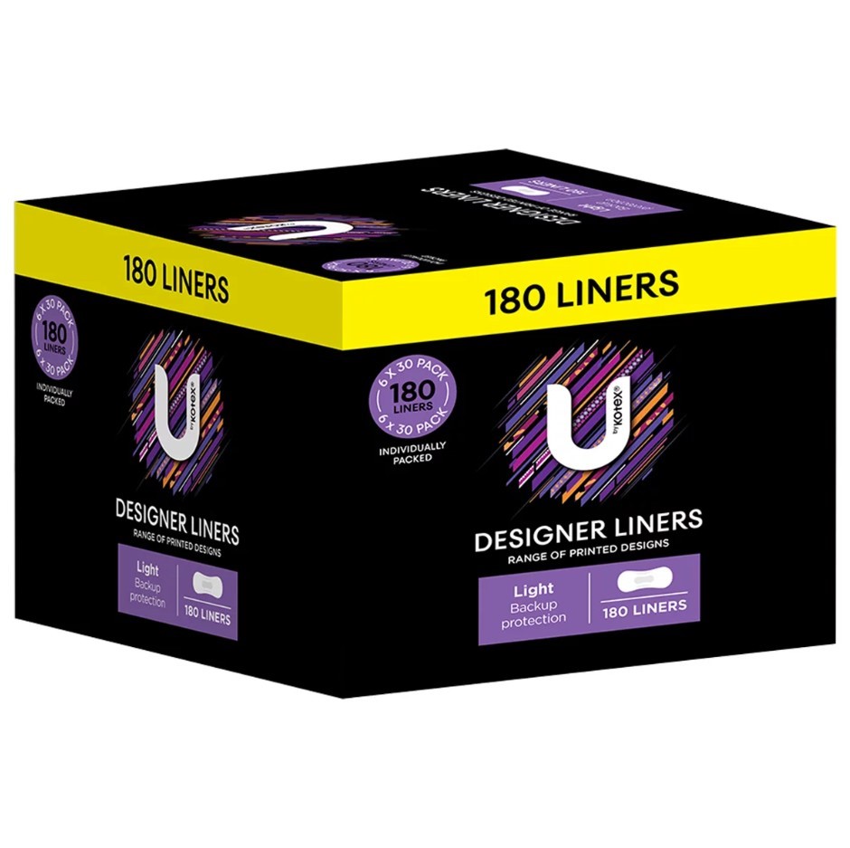 Box of 180pk U BY KOTEX Designer Liners.