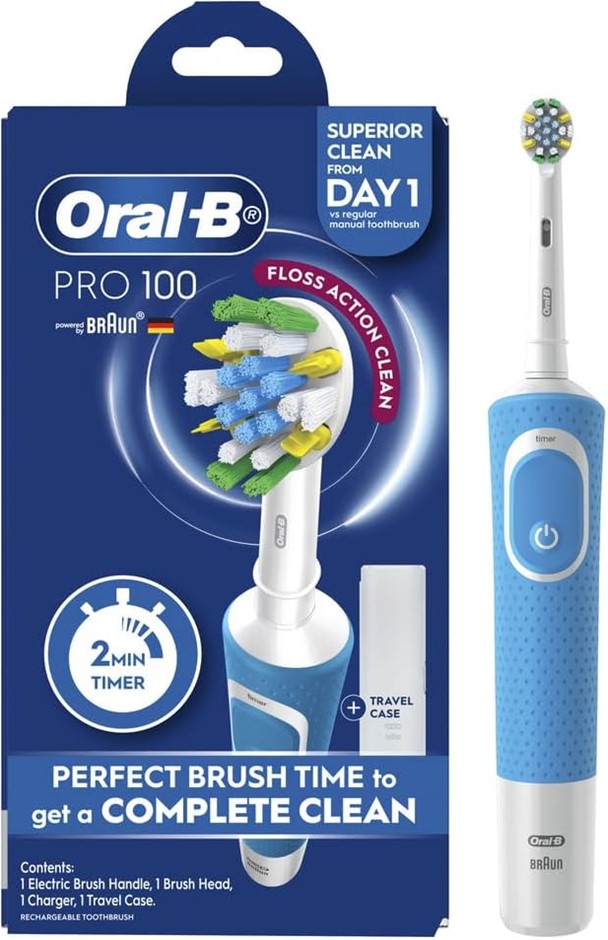 ORAL-B Pro 100 Floss Action Clean Electric Toothbrush, Blue. NB: Minor use,