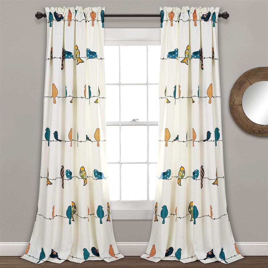 LUSH DECOR Rowley Birds Curtains Room Darkening Window Panel Set for Living
