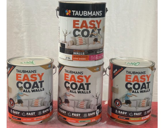 Taubmans Easy Coat Interior Wall Paint – 4 x 10L Assorted Tins