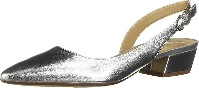 NATURALIZER Women's Banks Sl Flat, US7N/EU37, Silver Metallic Leather, F833