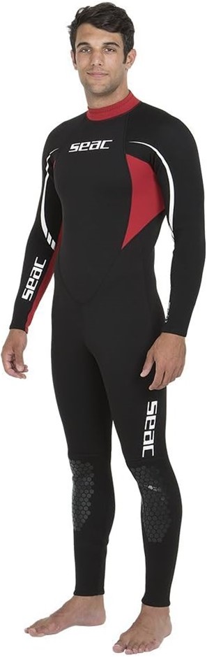 SEAC Men's Relax 2.2mm High Stretch Neoprene Full Wetsuit, Size L, Black/Re