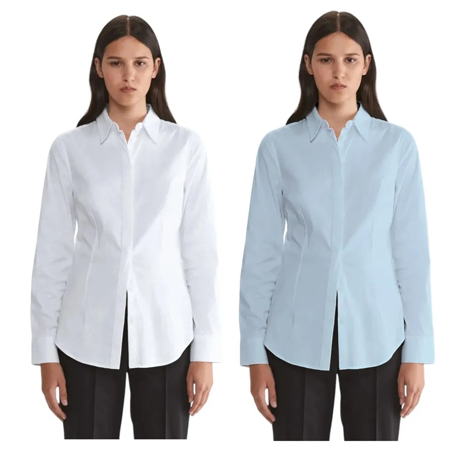 2 x SABA Women's Fitted Shirts, Size 10, 80% Cotton, White & Light Blue, 16
