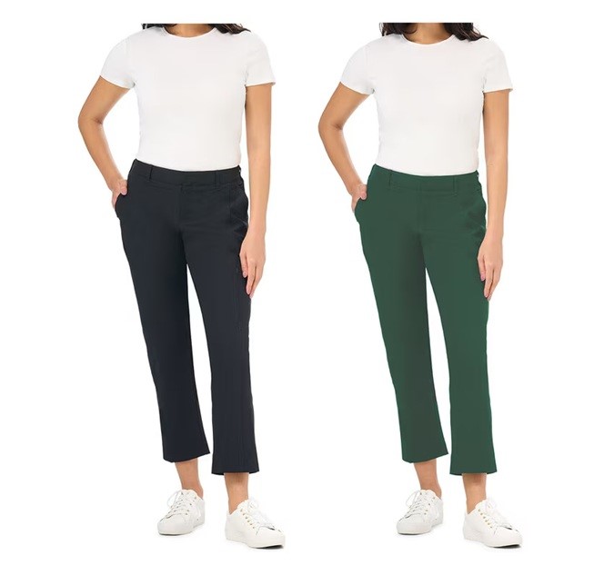 2 x SIGNATURE Women's Travel Pants, Size 8, 91% Nylon, Black & Green, 77897
