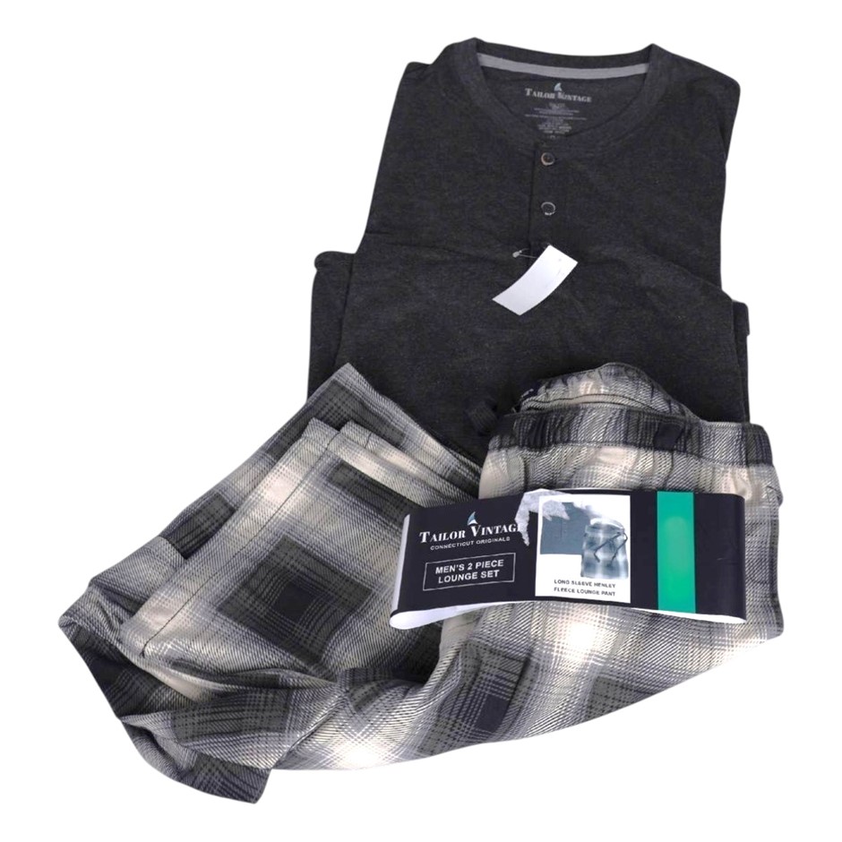2pc TAILOR VINTAGE Men's Lounge Set, Size XL, Incl: Henley & Soft Pant, Cha