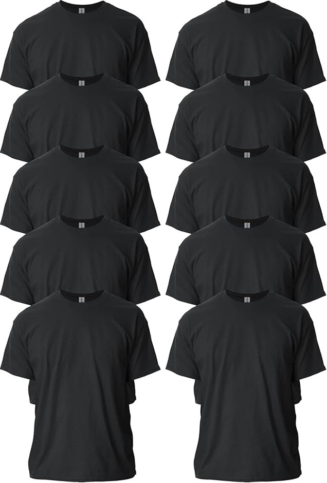 10-Pack GILDAN Men's Ultra Cotton Tees, Size M, 100% Cotton, Black, G2000.