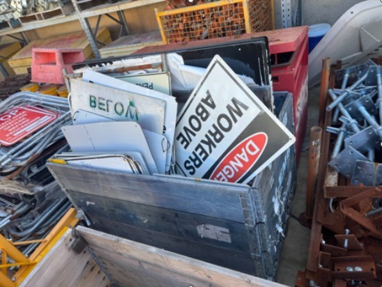 <p>Wooden Stillages Of Construction Signs</p>