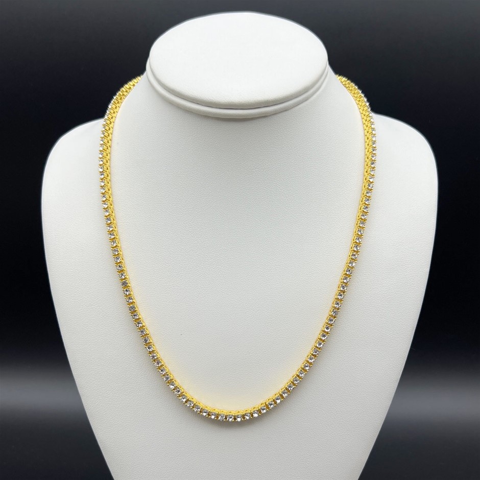 18K Gold-Filled 3mm Necklace with AAA+ Cubic Zirconia's- 50.8cm