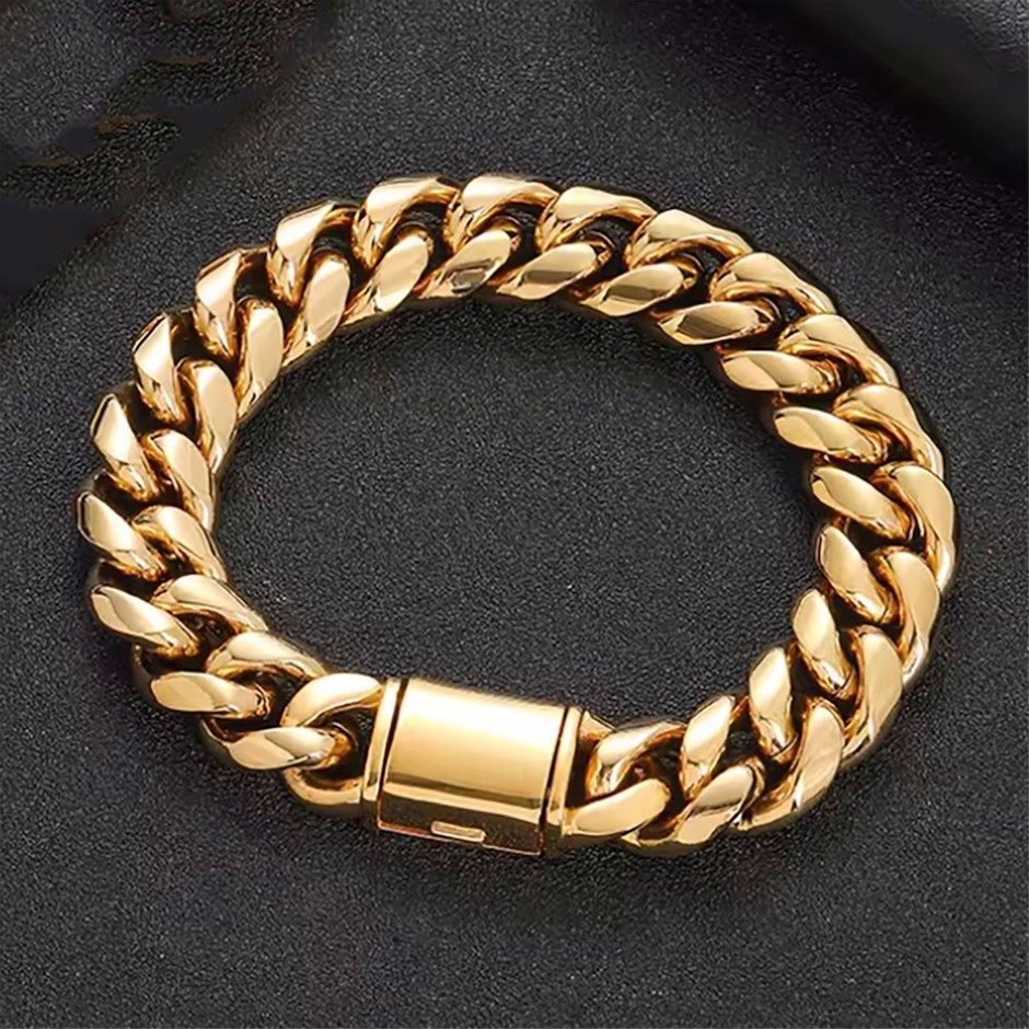 18K Gold-Filled Cuban Link Chain Bracelet, 14MM Wide - 17.8cm