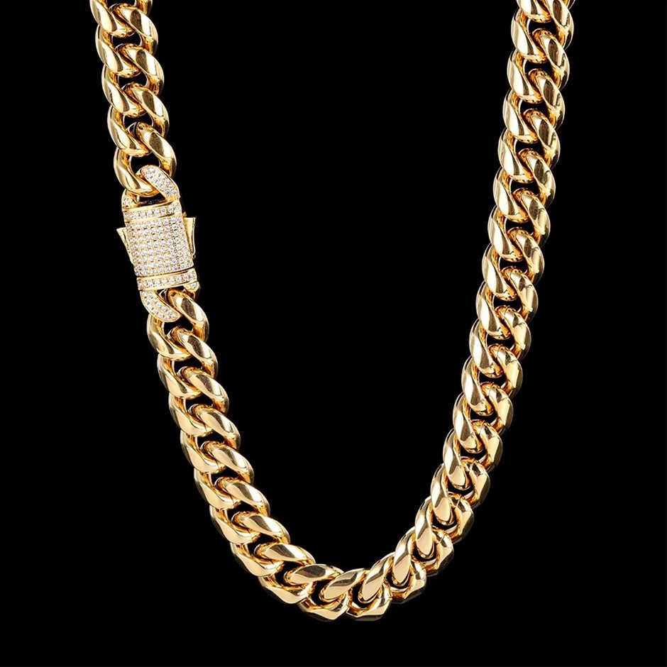 18K Gold-Filled Cuban Chain Necklace with AAA+ Cubic Zirconia's-12MM-50.8cm
