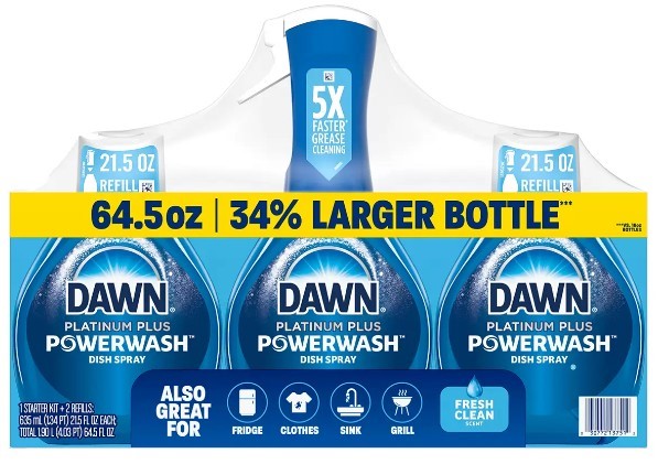 Assorted DAWN Platinum Plus Power Wash 635ml Bottles, Incl: 1 x Spray & 3 x