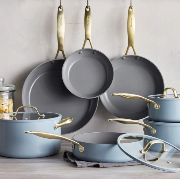 GREENPAN 11pc Jewel Pro Cookware Set, Blue. N.B: Damaged packaging.