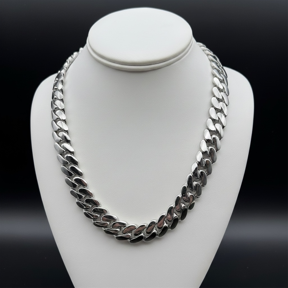 Silver-Filled Cuban Chain Necklace, 15MM Wide - 60.9cm