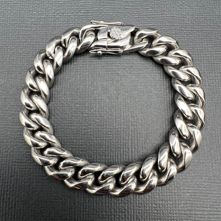 Silver-Filled Cuban Curb Chain Bracelet, 12MM Wide - 22.8cm