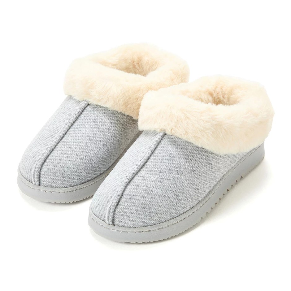 DEARFOAMS Women's Twill Clog Slippers, Size L (US 9-10), Light Grey Heather