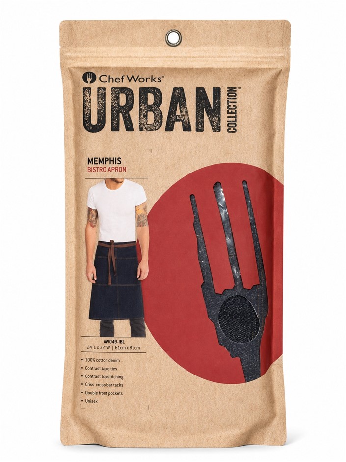 CHEF WORKS Urban Collection Memphis Bistro Apron, 61cm x 81cm, Indigo Blue,