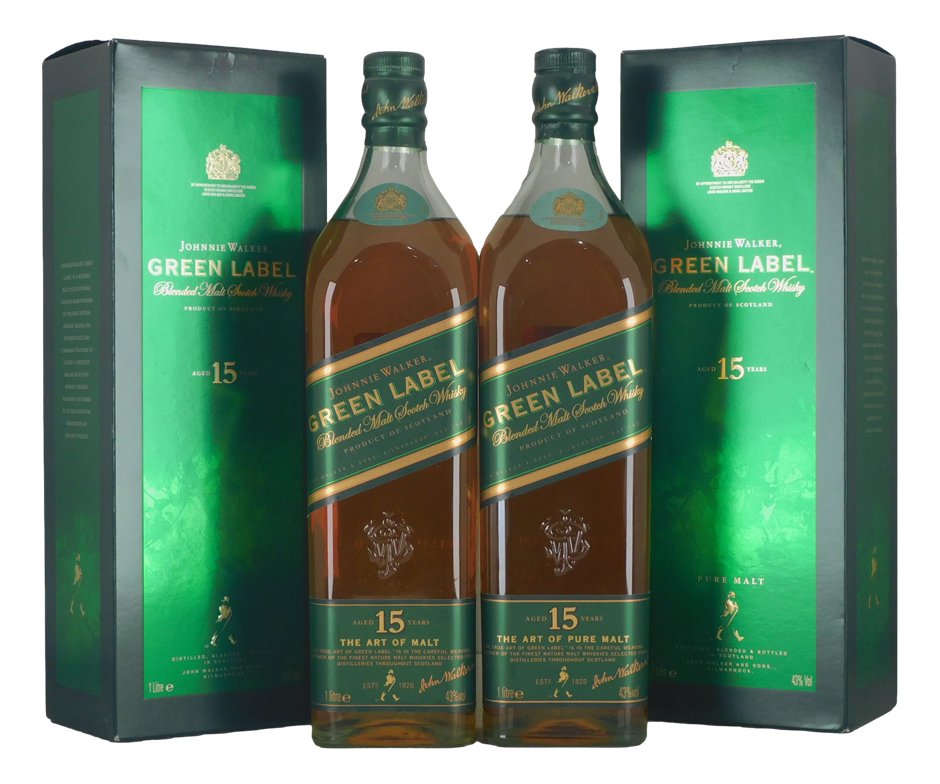 Johnnie Walker Green Label Blended Scotch Whisky 15Yrs (2x 1L), Scotland.