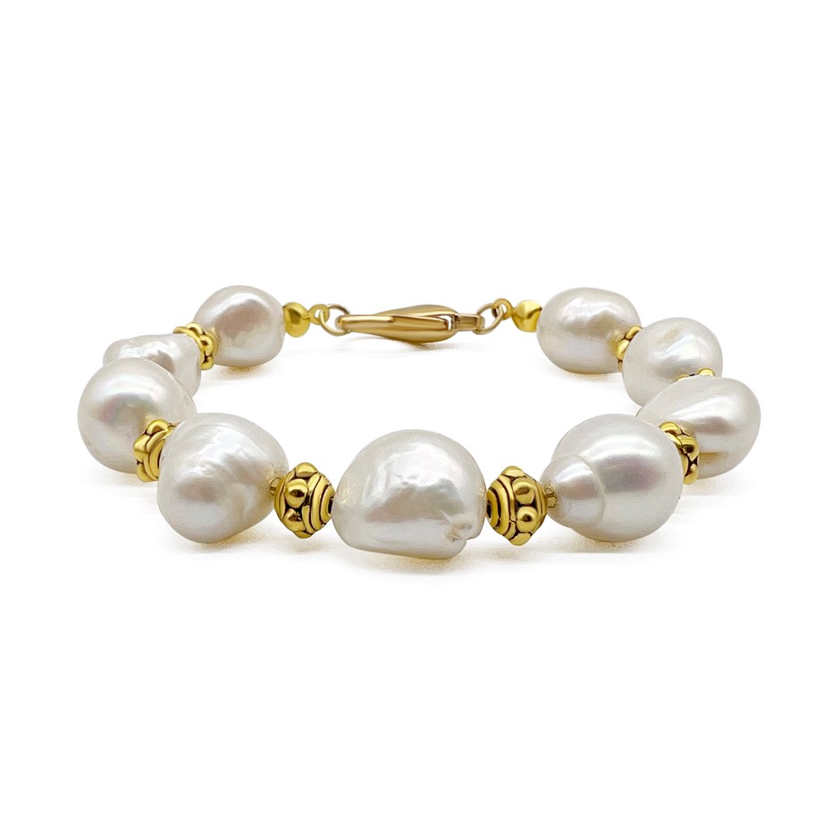 Baroque Pearls & Large Lobster Clasp Gold Plated Bracelet