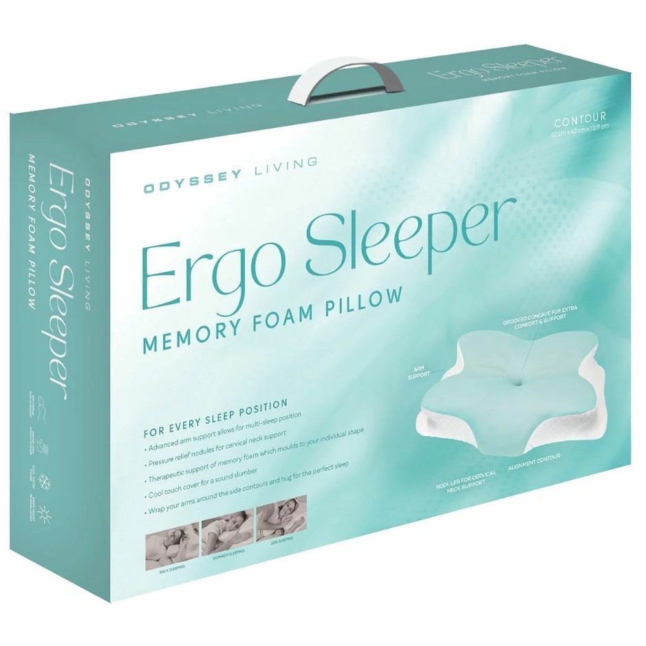ODYSSEY LIVING Ergo Sleeper Memory Foam Pillow. NB: Damaged packaging, shop