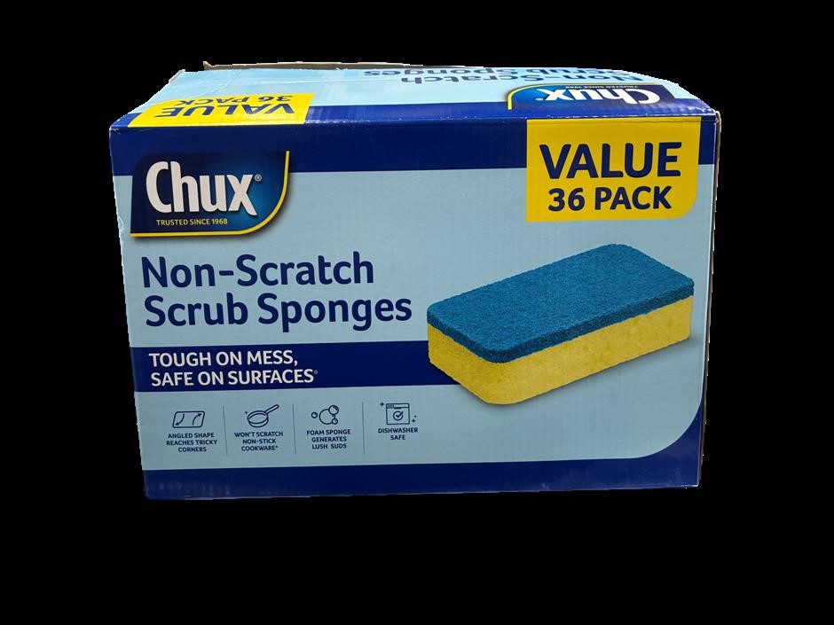 CHUX 36pk Non-Scratch Scrub Sponges. NB: Damaged packaging & 1 x missing.