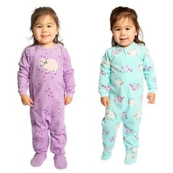2-Pack PEKKLE Micropolar Sleepers, Size 3M (000), Purple/Blue Sheep. Buyer
