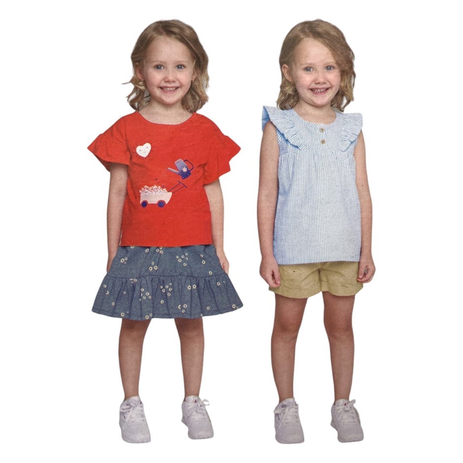 PEKKLE 4pc Kids' Tops & Shorts Set, Size 7, LBD Stripe. Buyers Note - Disc