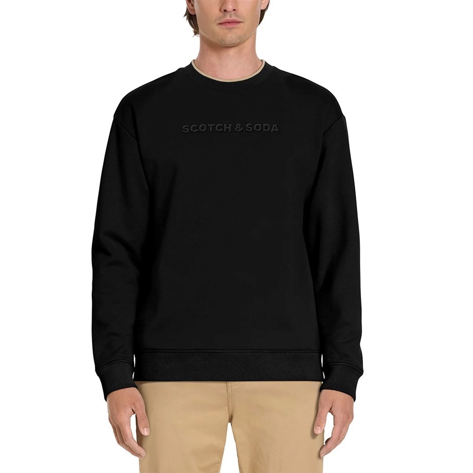 SCOTCH&SODA Men's Embossed Crew Sweatshirt, Size 2XL, 55% Cotton, Black. B