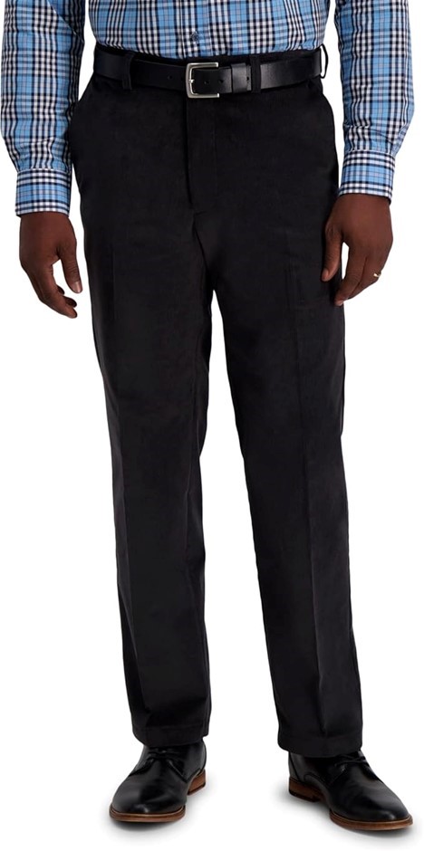 HAGGAR Men's Corduroy Expandable Waistband Pant, 32Wx32L, Dark Grey, HC0022