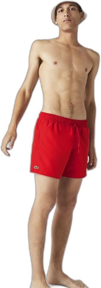 LACOSTE Men's Block Colour Swim Shorts, Red, Large, MH6270. Buyers Note -