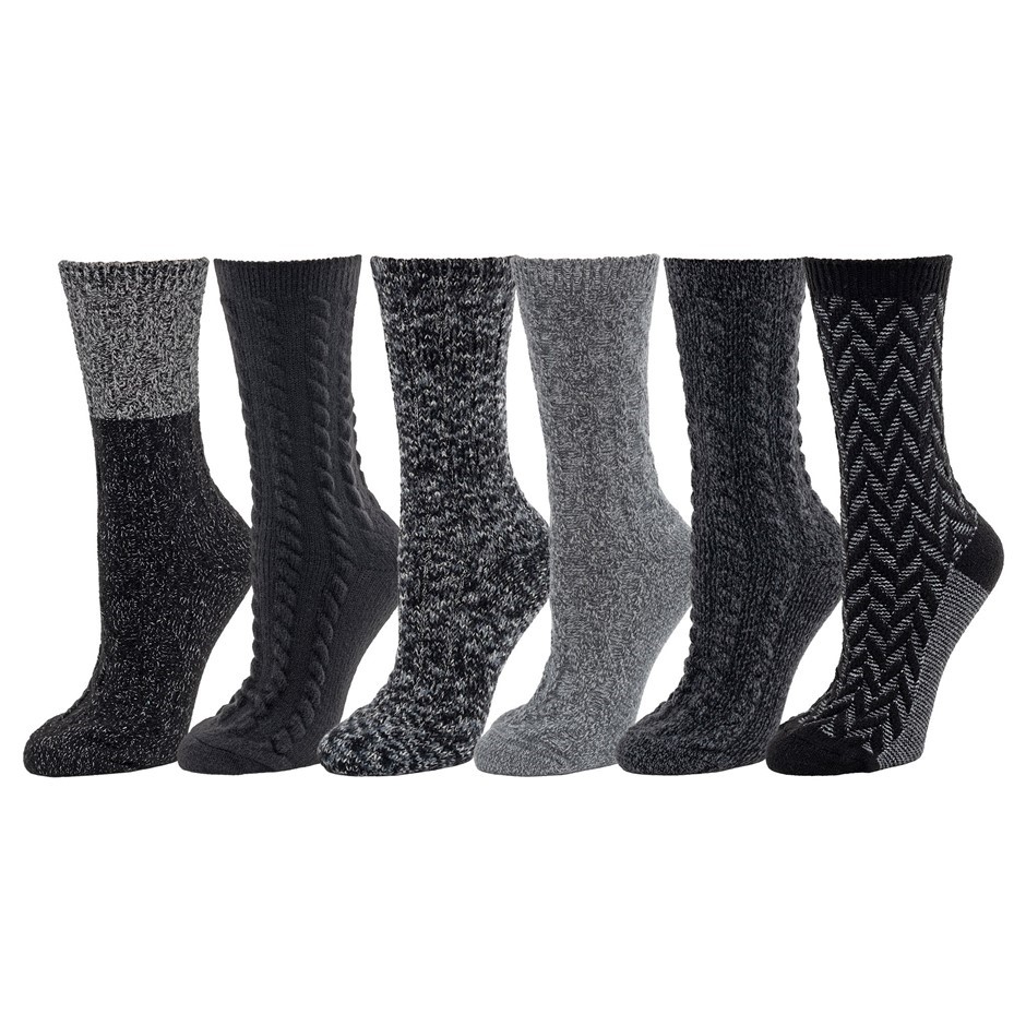 6 Pairs x BEARPAW Women's Boot Socks, Shoe Size 4-10, Dark Combo (Black).
