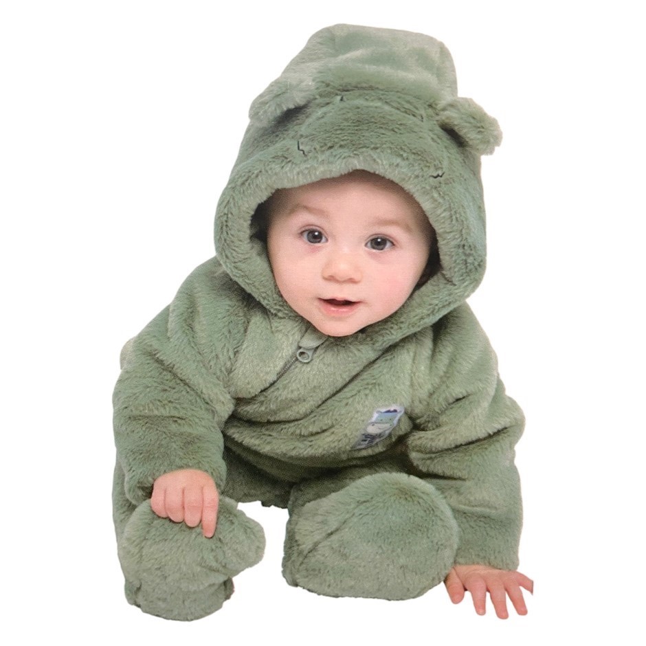 PEKKLE Baby's 1pc Onesie, Size 9M (0), Olive/Hippo. Buyers Note - Discount