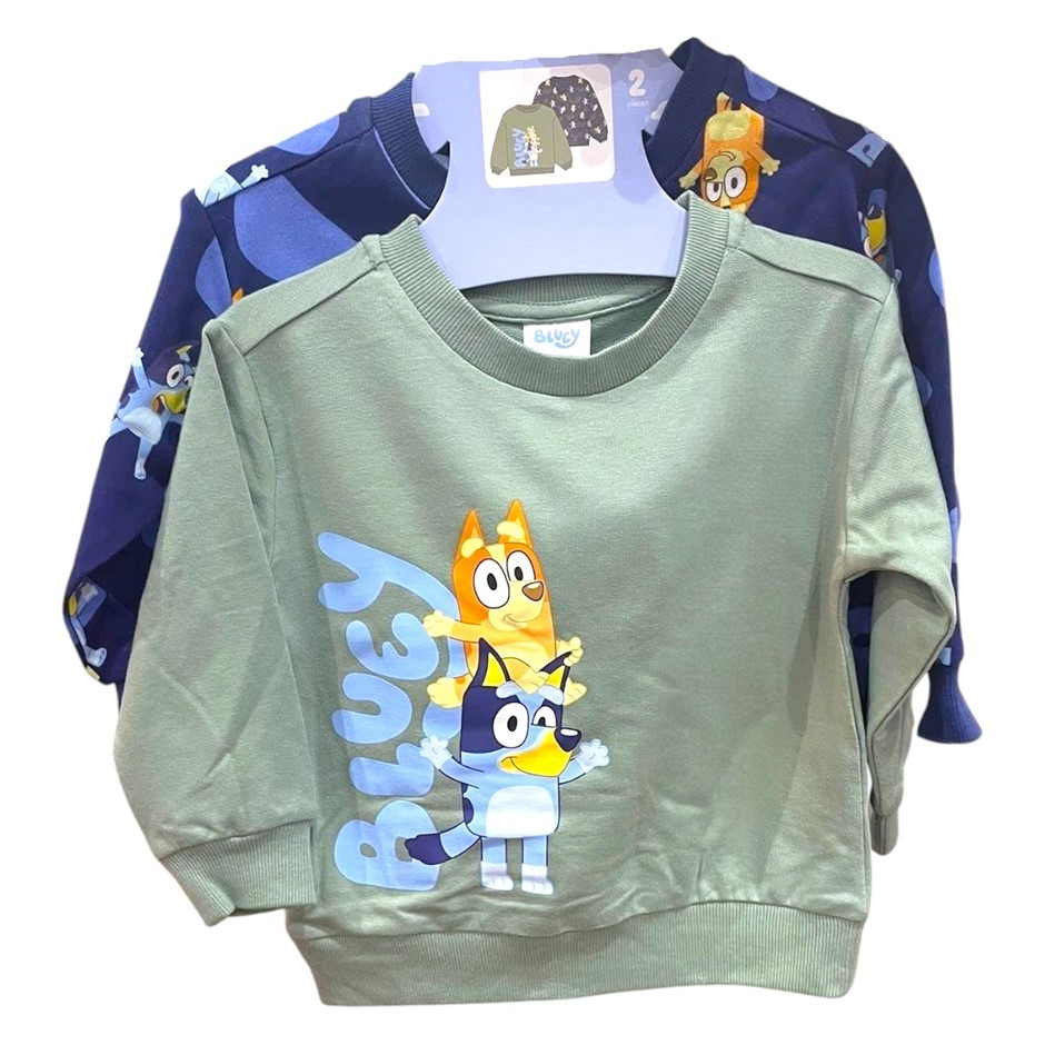 2-Pack BLUEY Kids' Crew Sweatshirts, Size 6, Khaki Green/Blue. Buyers Note