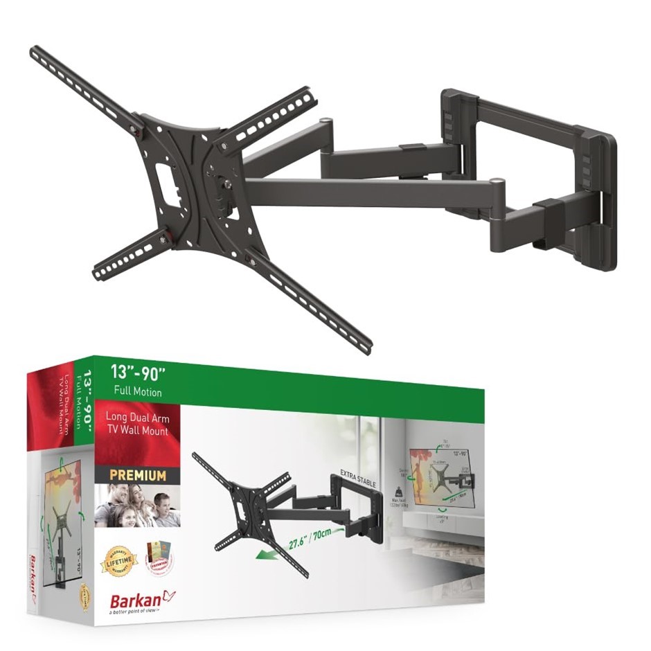 BARKAN Full Motion Dual Arm Long TV Wall Mount, 13-90 Inch Size, Black