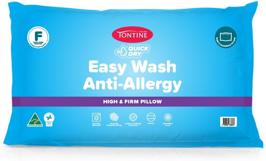 Tontine Quick Dry Easy Wash Anti Allergy Pillow – High Profile, Firm Suppor