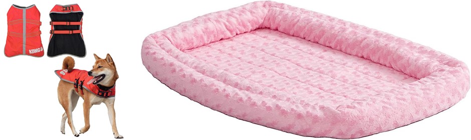BUNDLE of KONG Red Rip-Stop Dog Blanket Coat, Large + MidWest 18-Inch Pink