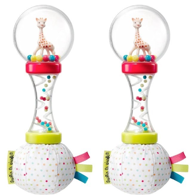 2 X SOPHIE the giraffe Soft Maracas Rattle, White/ Red/ Blue/ Yellow/ Green