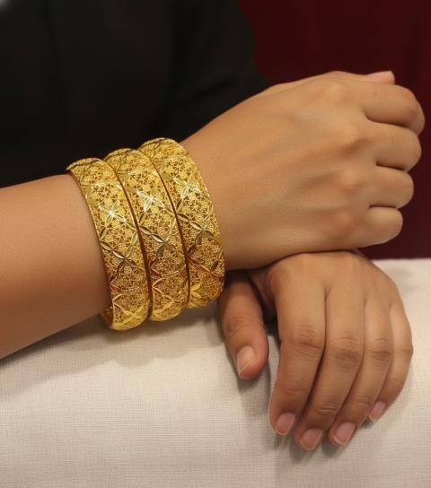 3pcs x 22K/Italy Yellow Gold Filled Bangles with stamp-60mm