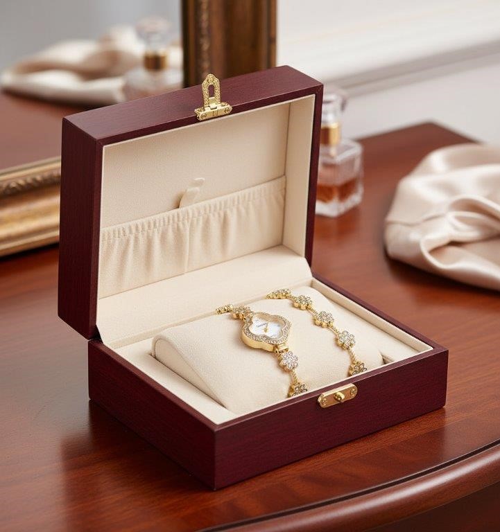 2Piece Jewellery Set. Watch, Bracelet White Stones(Gift Box Included)