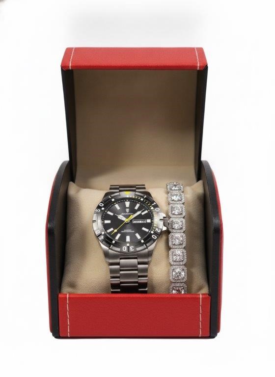 Jewelz Merchants Men's Watch & Tennis Bracelet Gift Set – Silver Tone