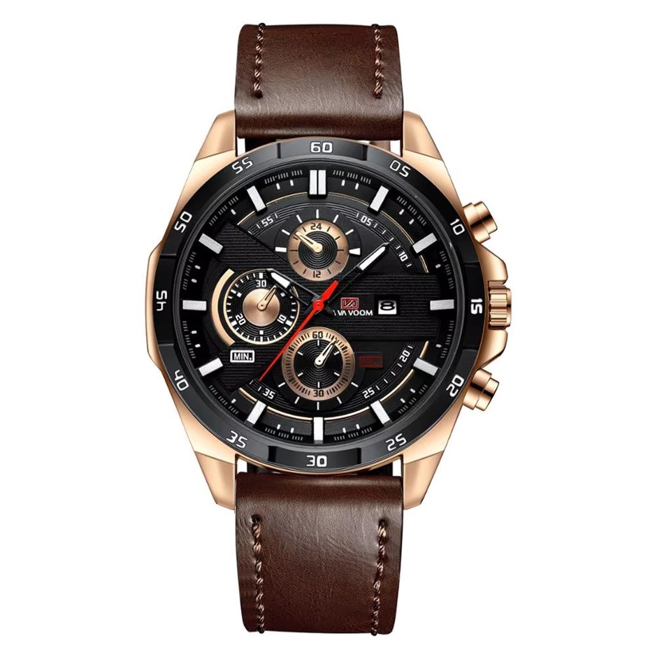 Multifunctional Water Resistant Fashion Watch for Men Brown/Black/Rose Gold