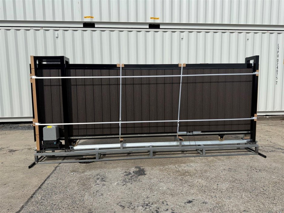 4m Dark Oak Look Electric Sliding Gate