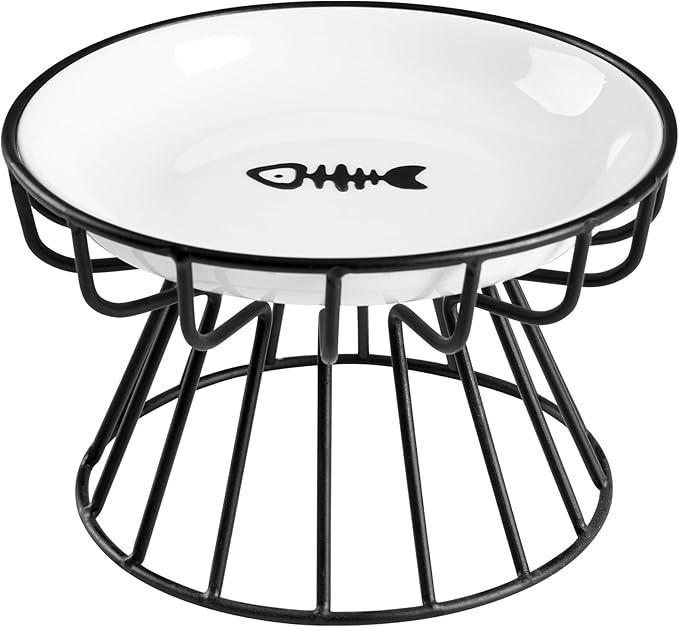 WELLBRO Elevated Cat Bowl, Raised Ceramic Cat Dish with Metal Stand, Dishwa