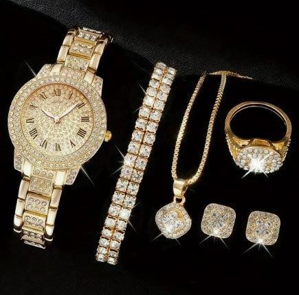 6-Piece Jewellery Set. Watch, Necklace, Bracelet, Ring & Earrings(Gift Box)