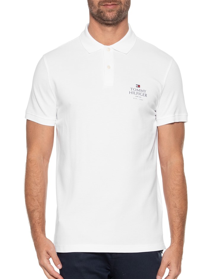 TOMMY HILFIGER Men's IC Stack Chest Regular Polo, Size XL, 96% Cotton, Whit