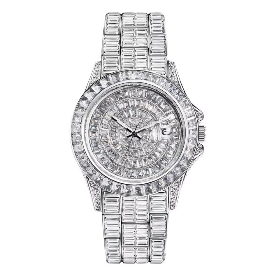 Luxurious Silver Plated Full Diamond Quartz Iced Out Wrist Watch